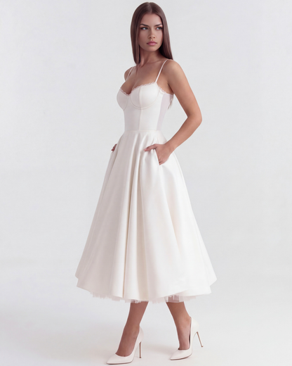 Sienna Midi Dress | Satin, Tulle Skirt for Wedding Guest and Cocktail Events 2