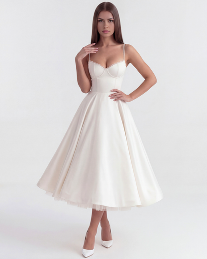 Sienna Midi Dress | Satin, Tulle Skirt for Wedding Guest and Cocktail Events 4