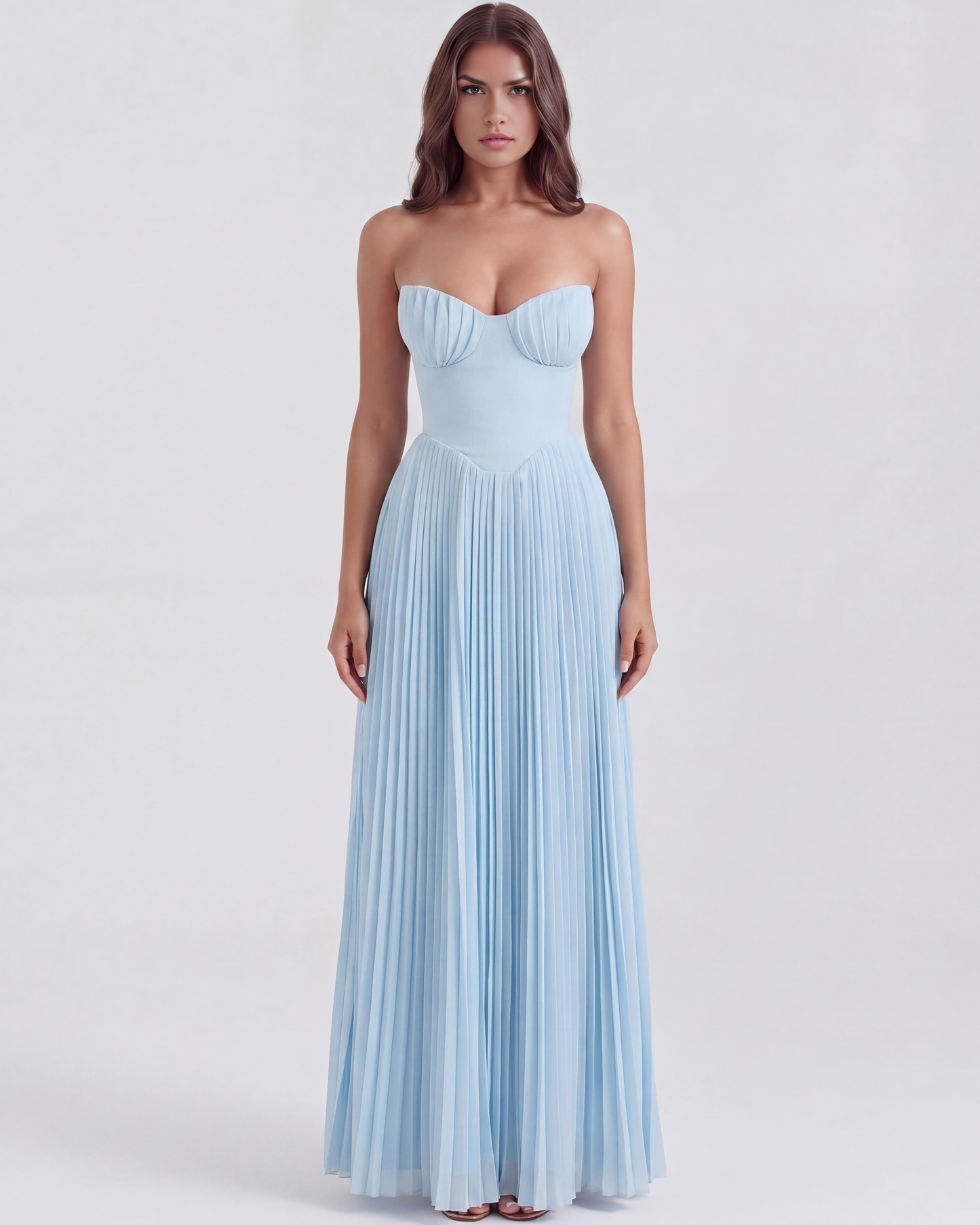Sierra Floral Maxi Dress | Ocean Blue Georgette, Pleated Design 0