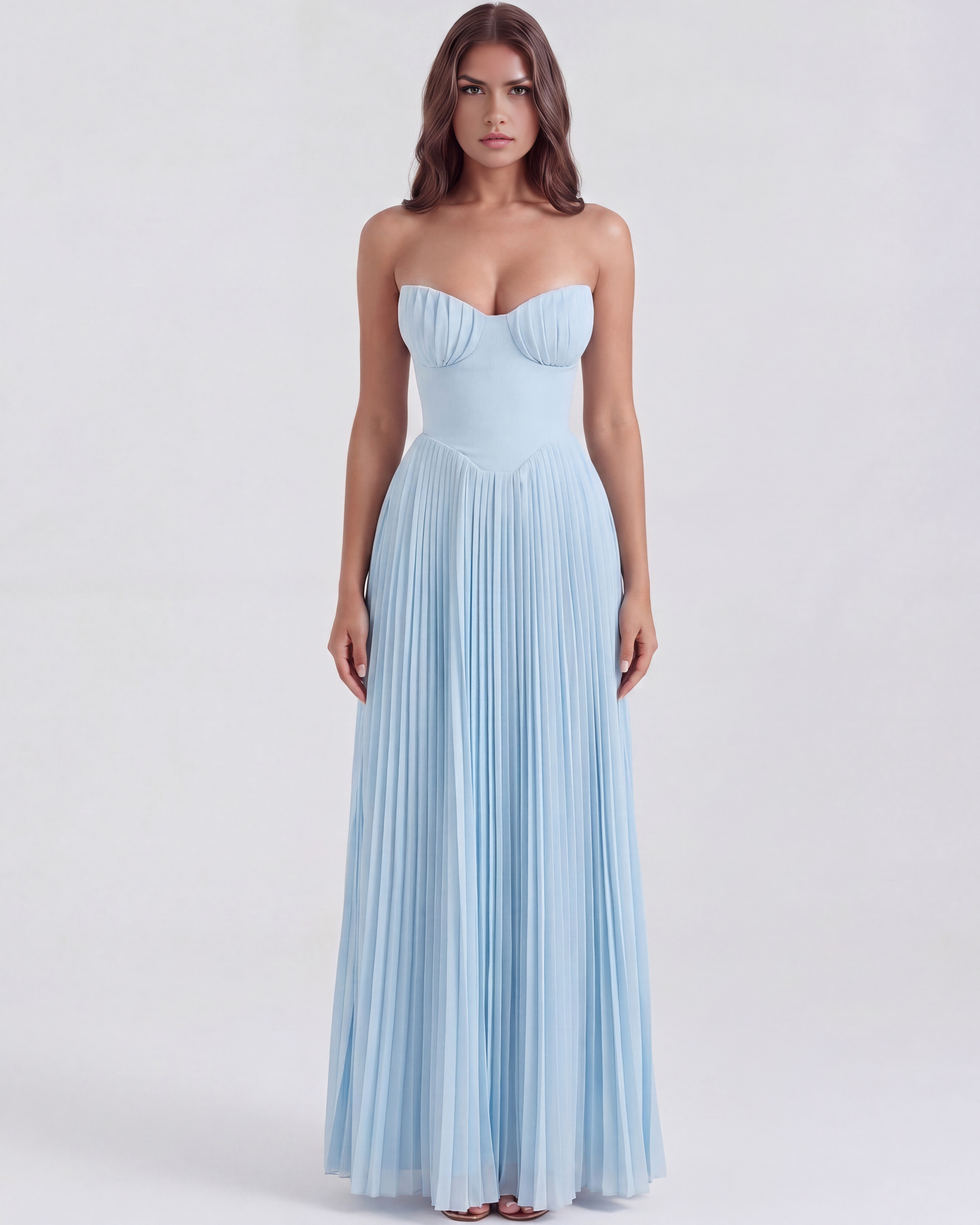 Sierra Floral Maxi Dress | Ocean Blue Georgette, Pleated Design 0