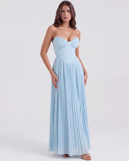 Sierra Floral Maxi Dress | Ocean Blue Georgette, Pleated Design 1