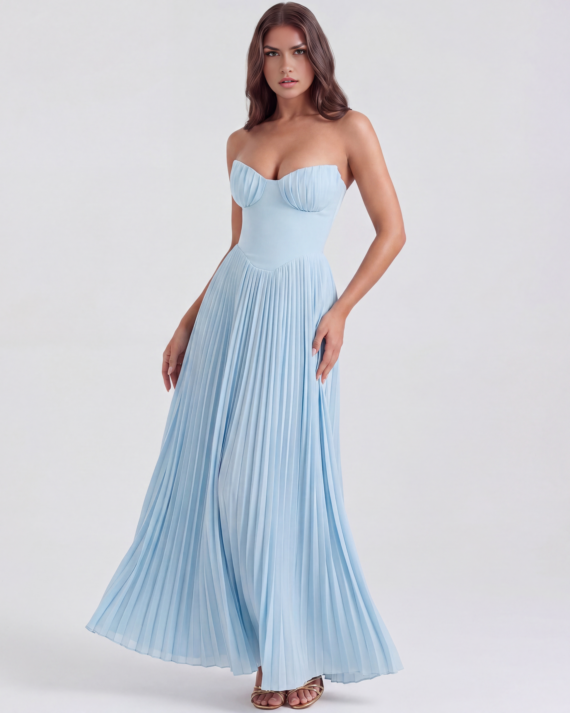 Sierra Floral Maxi Dress | Ocean Blue Georgette, Pleated Design 3