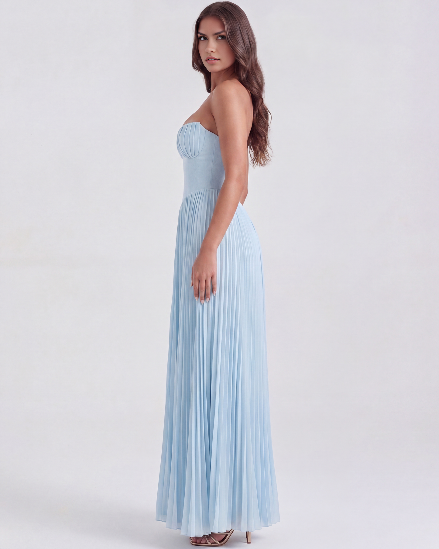 Sierra Floral Maxi Dress | Ocean Blue Georgette, Pleated Design 4