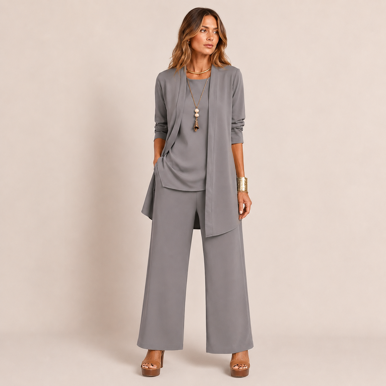 Sleek Pant Set | Three-Piece with Vest and Wide Pants