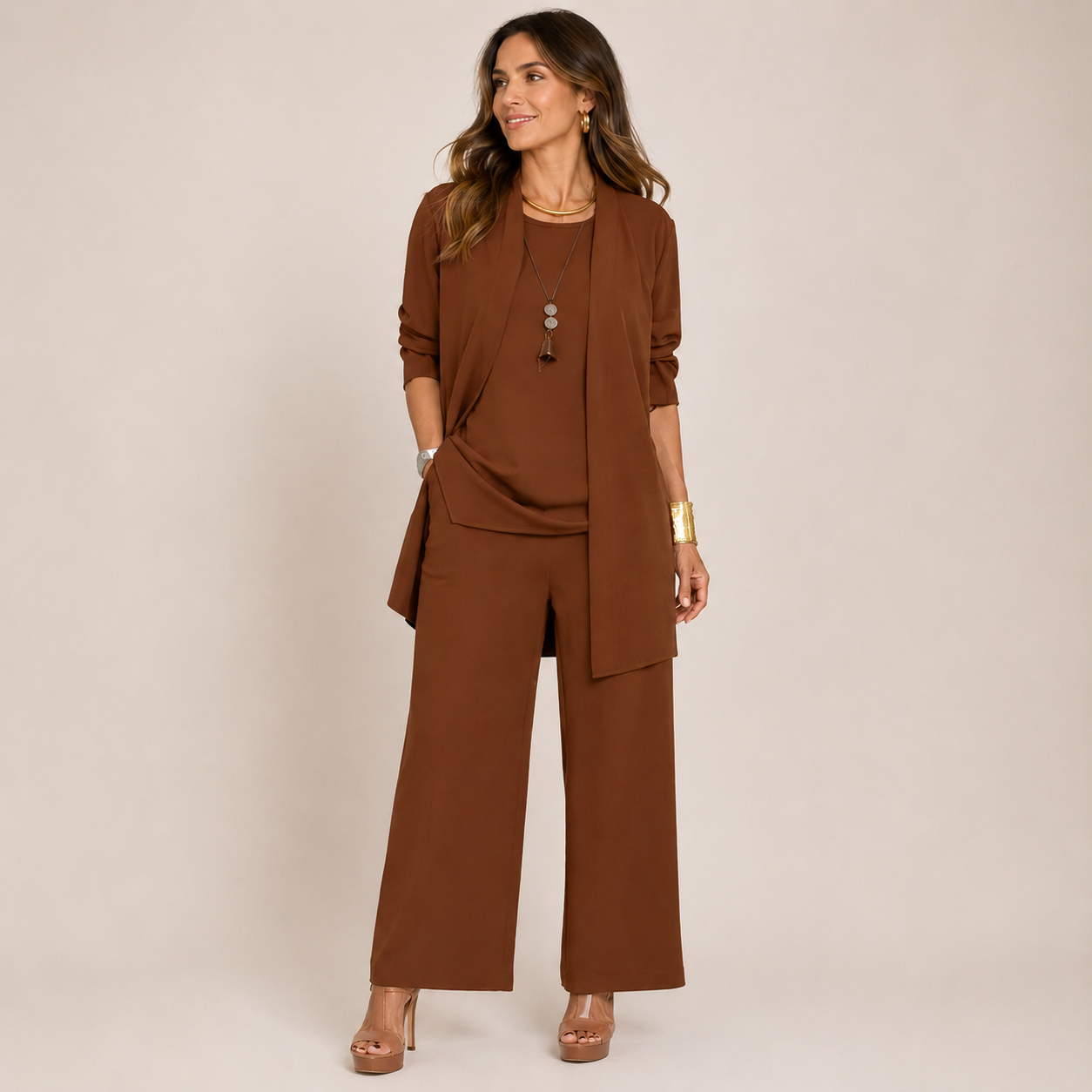 Sleek Pant Set | Three-Piece with Vest and Wide Pants