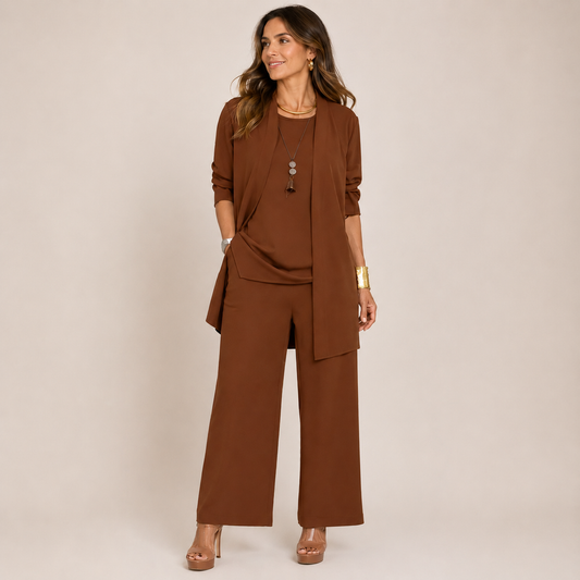 Sleek Pant Set | Three-Piece with Vest and Wide Pants
