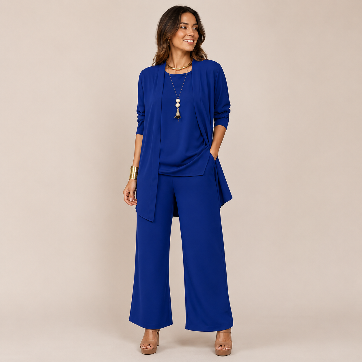 Sleek Pant Set | Three-Piece with Vest and Wide Pants