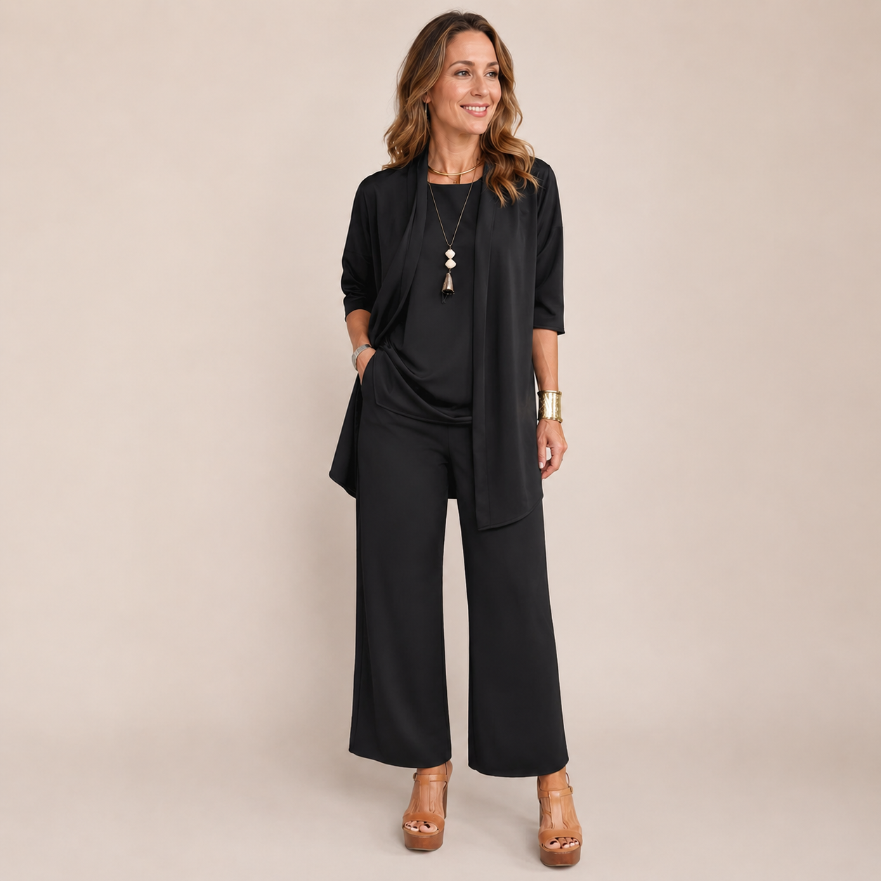 Sleek Pant Set | Three-Piece with Vest and Wide Pants