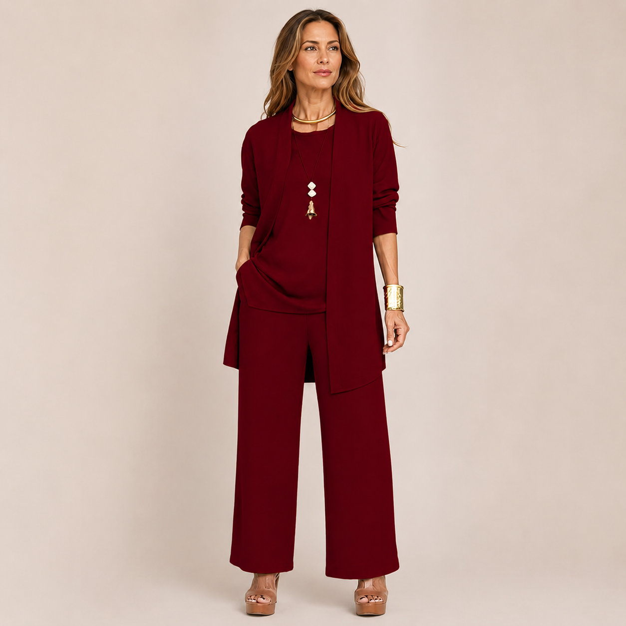 Sleek Pant Set | Three-Piece with Vest and Wide Pants