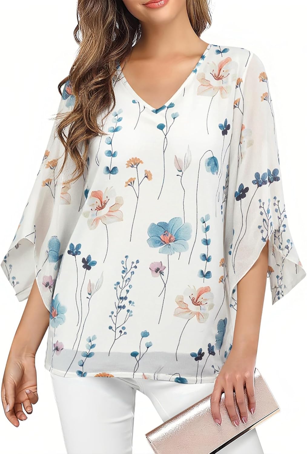 Sofia Women's Blouse | Flowy Floral Print, 3/4 Sleeves 1