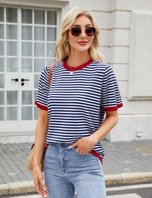 Sofia Women's T Shirt | Lightweight Striped Knit, Loose Fit 0
