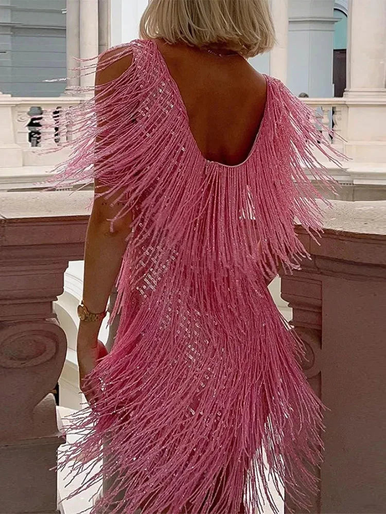 Sora Evening Gown | Sleeveless, Shiny Fringes, Lightweight 4