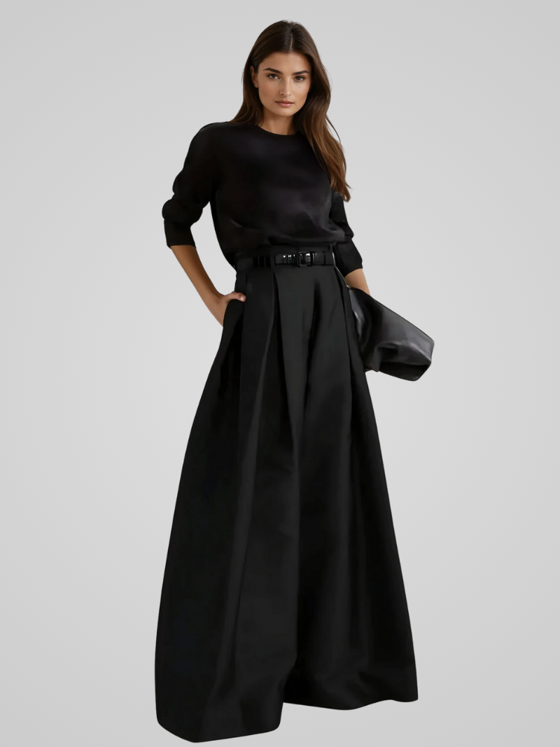 Sorella Black Maxi Skirt-Pants | High Waist, A-Line Fit, Breathable Fabric 1