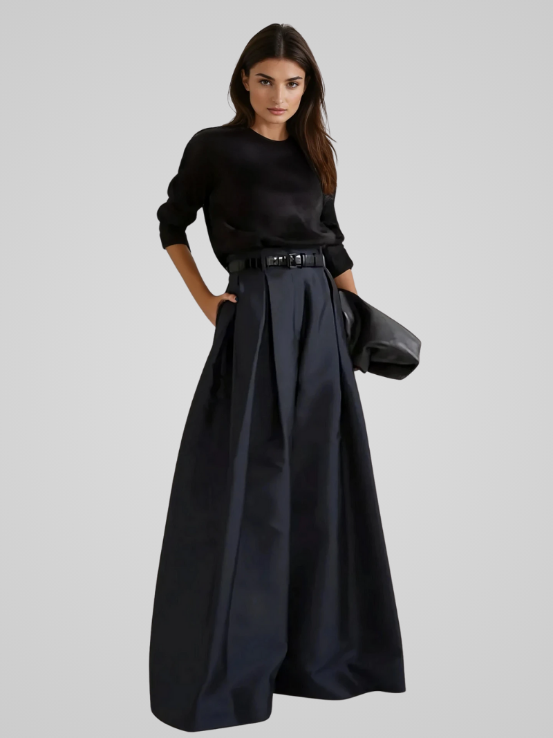 Sorella Black Maxi Skirt-Pants | High Waist, A-Line Fit, Breathable Fabric 4