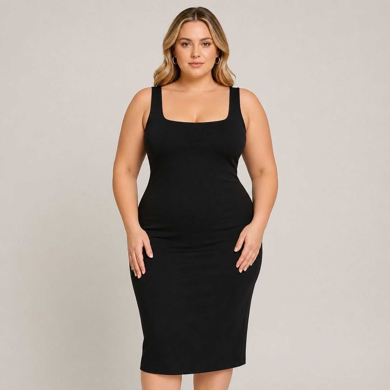 Square Neck Shapewear Midi Dress | Women's Body Shaping Dress