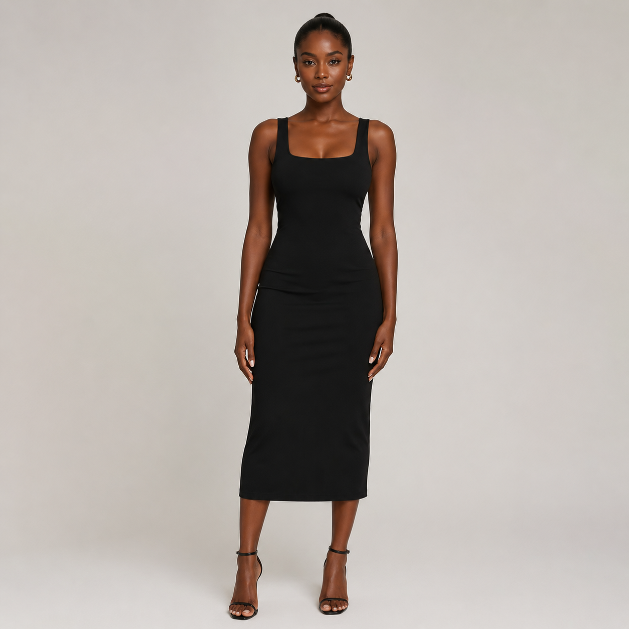 Square Neck Shapewear Midi Dress | Women's Body Shaping Dress