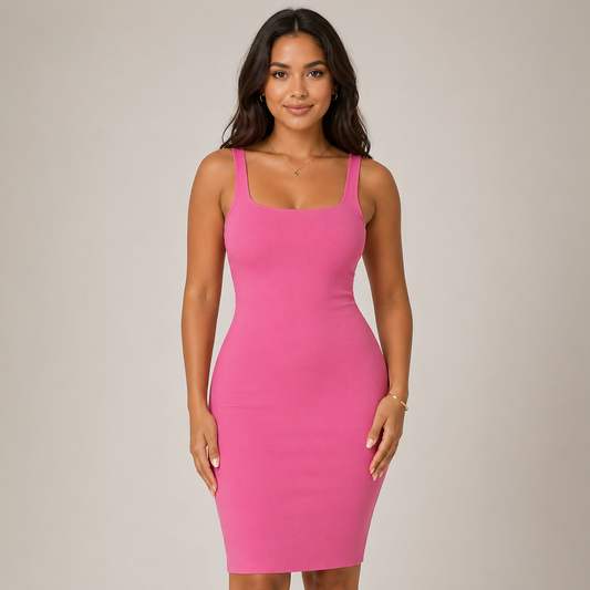 Square Neck Shapewear Midi Dress | Women's Body Shaping Dress