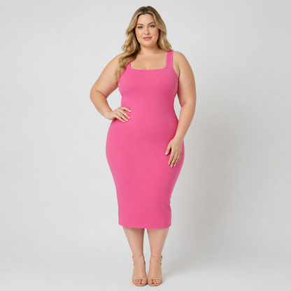 Square Neck Shapewear Midi Dress | Women's Body Shaping Dress