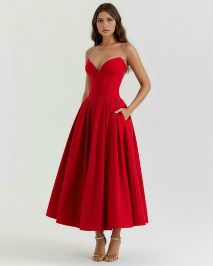 Ava Cocktail Dress | Sculpted Bodice, Voluminous Skirt, Soft Fabric