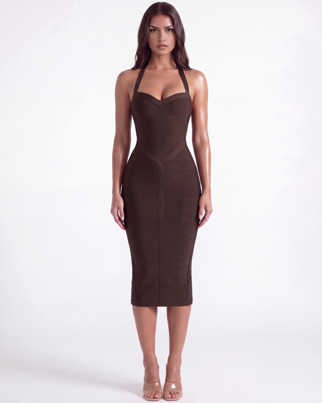 Kara Midi Dress | Sculpting Bandage Fabric, Sweetheart Neckline