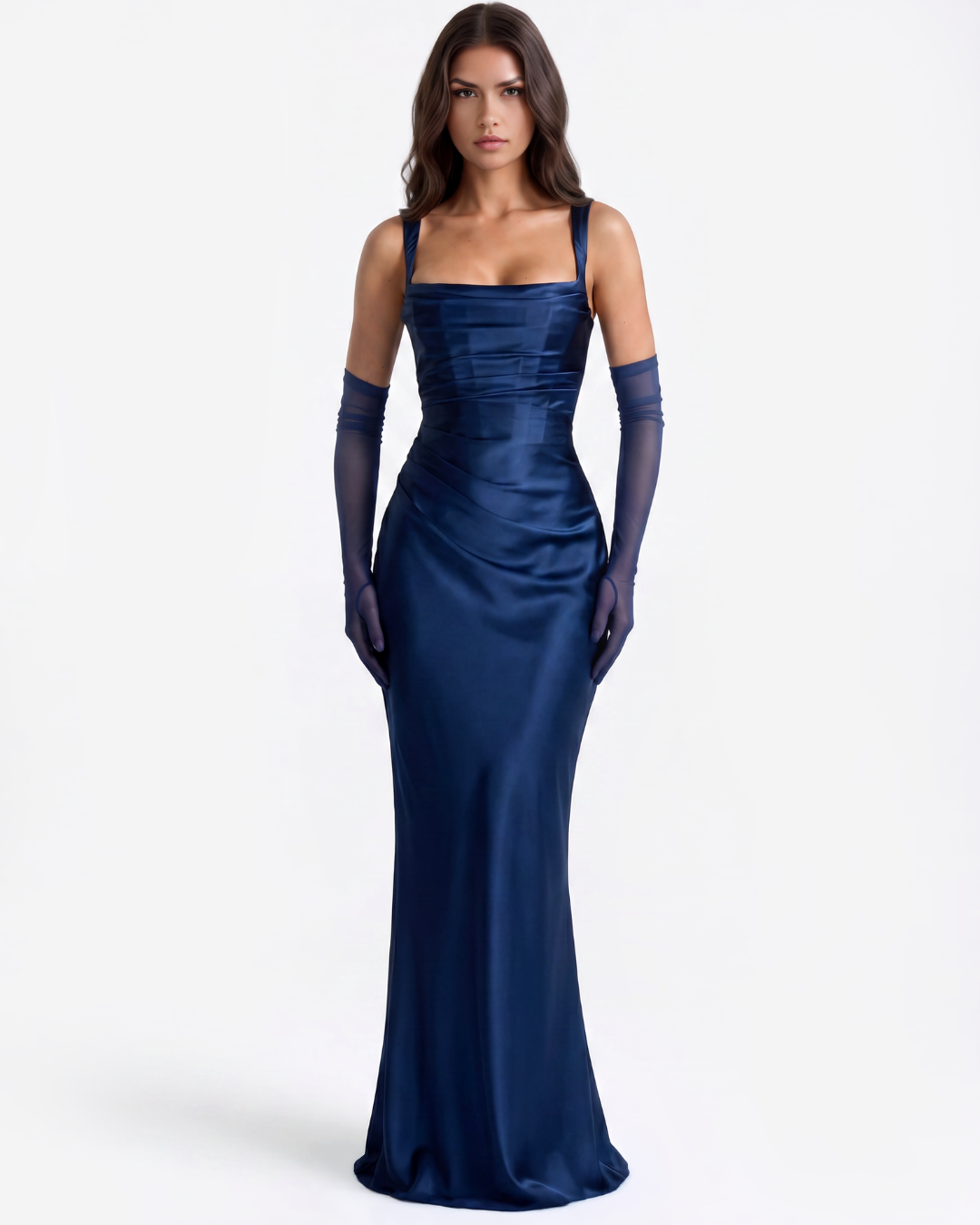 Ava Maxi Dress | Navy Satin, Corset-Inspired Long Dress for Women