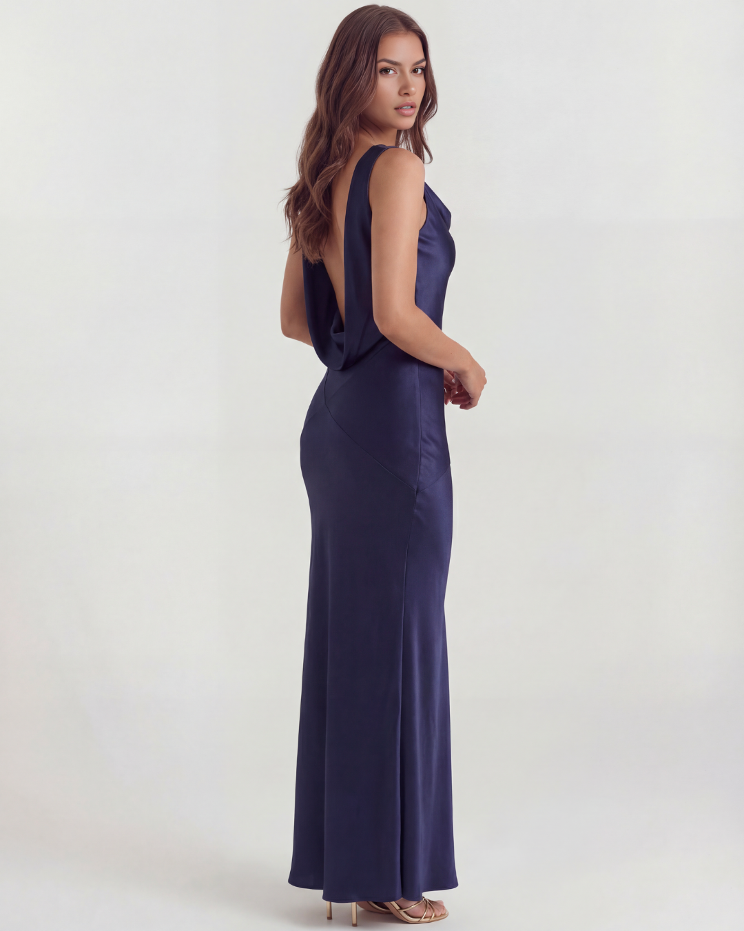 Sapphire Evening Gown | Silky Satin, Open Back Design for Formal Dresses