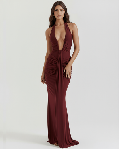 Ariana Maxi Dress | Plunging Halter Neckline, Ruched Details, Long Dress for Women