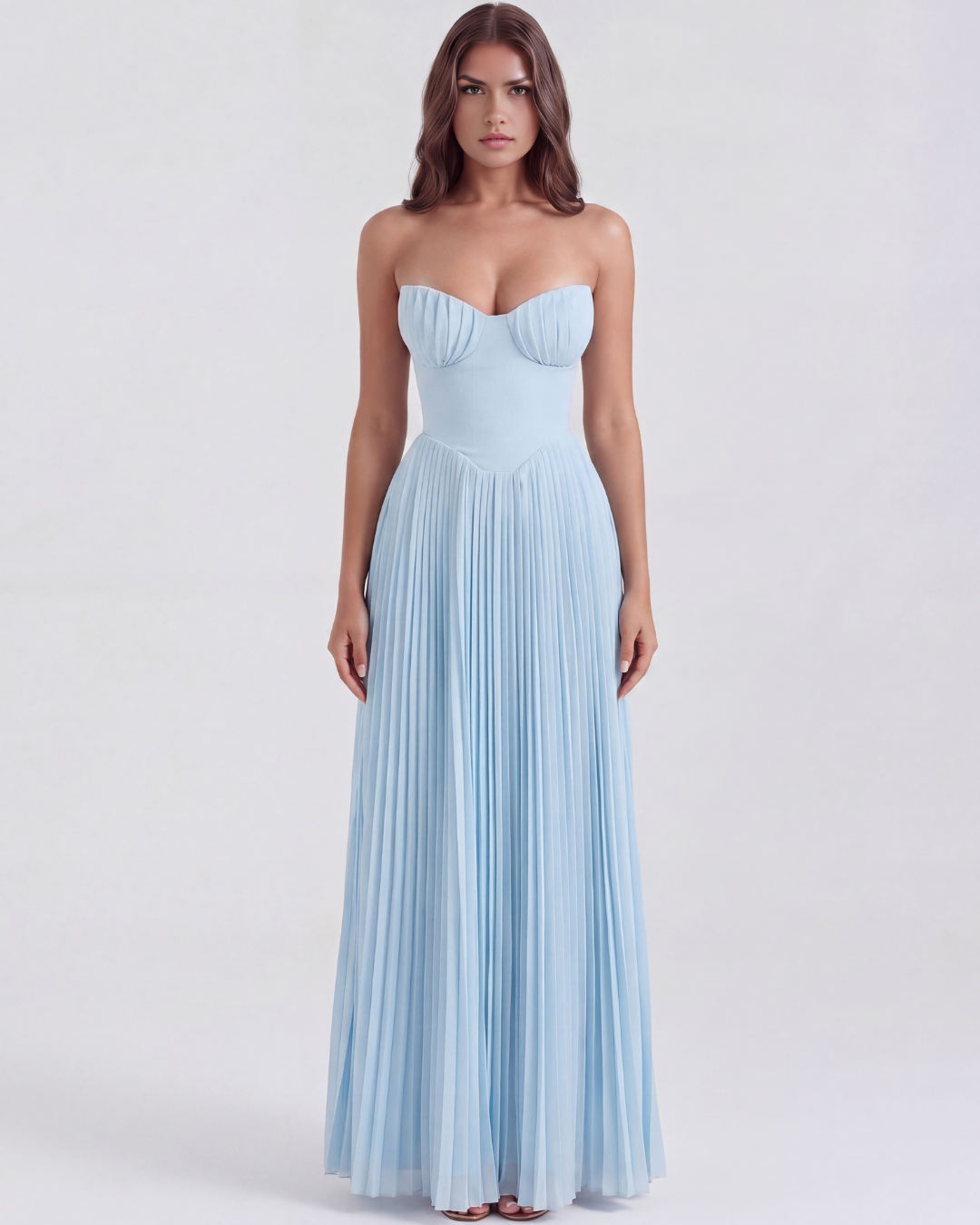 Sierra Floral Maxi Dress | Ocean Blue Georgette, Pleated Design