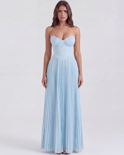 Sierra Floral Maxi Dress | Ocean Blue Georgette, Pleated Design