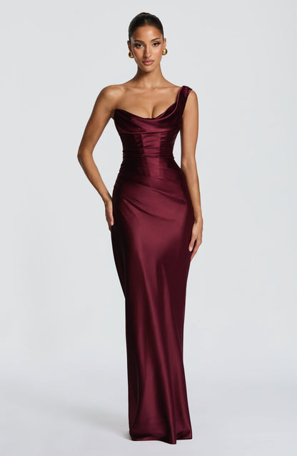 Talia Maxi Dress | Elegant One-Shoulder, Non-Stretch Satin Long Dress for Women 0