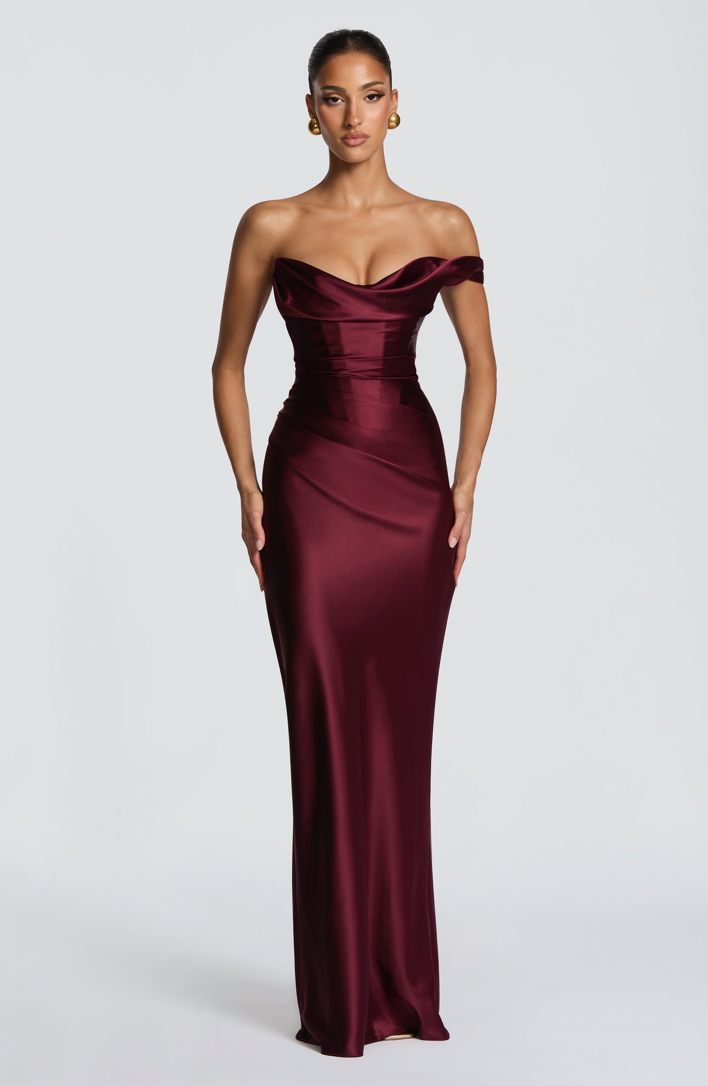 Talia Maxi Dress | Elegant One-Shoulder, Non-Stretch Satin Long Dress for Women 1