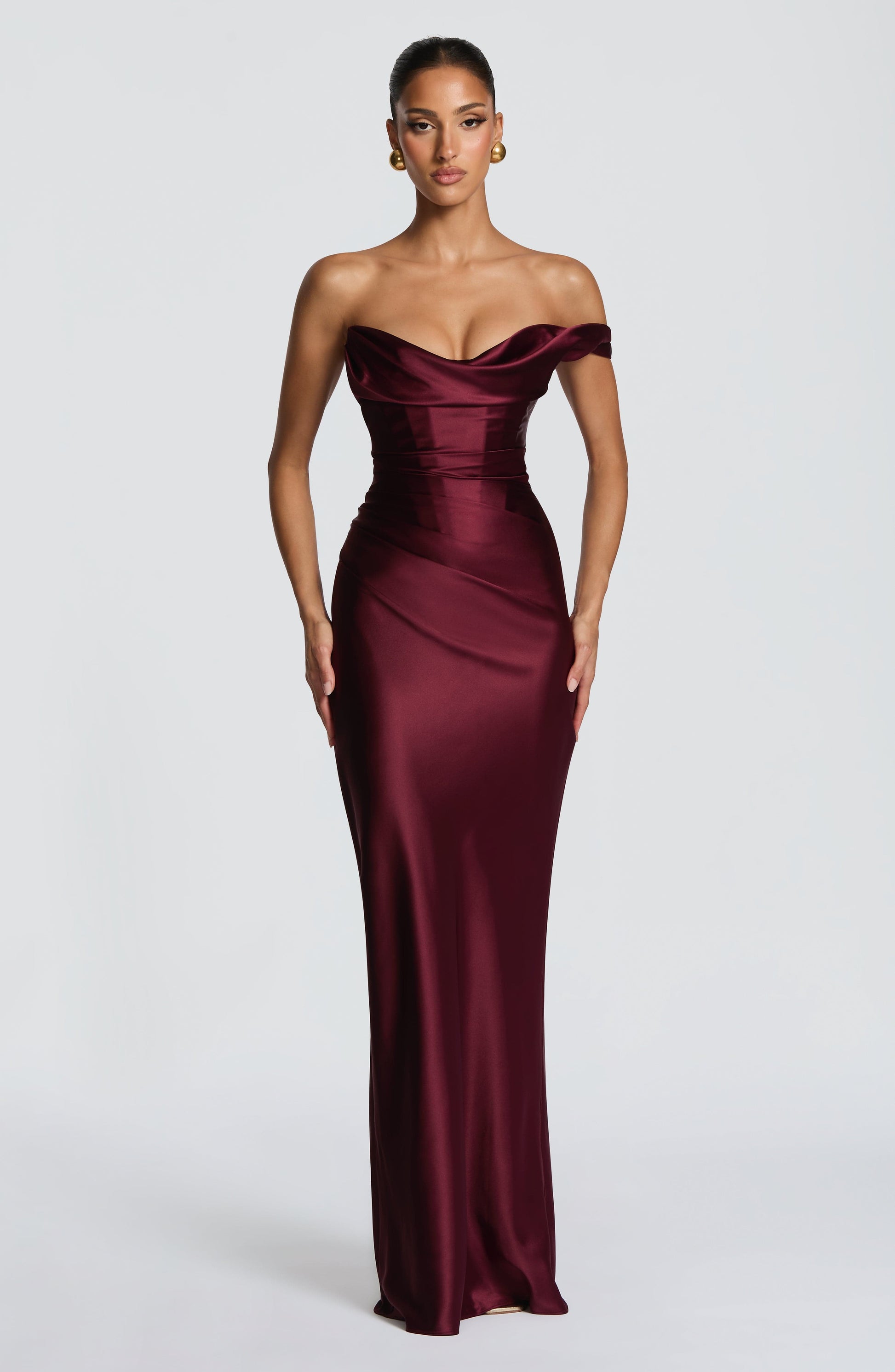 Talia Maxi Dress | Elegant One-Shoulder, Non-Stretch Satin Long Dress for Women 1