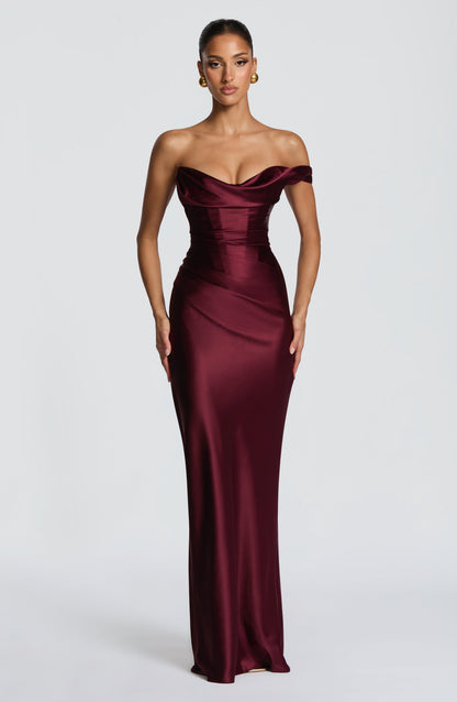 Talia Maxi Dress | Elegant One-Shoulder, Non-Stretch Satin Long Dress for Women 1