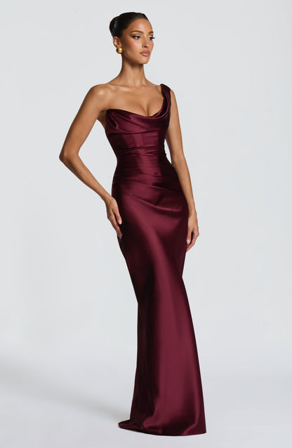 Talia Maxi Dress | Elegant One-Shoulder, Non-Stretch Satin Long Dress for Women 3