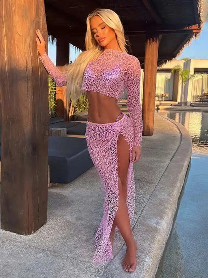 Talia Women's Outfit | Mesh Crop Top & Maxi Skirt for Parties 1