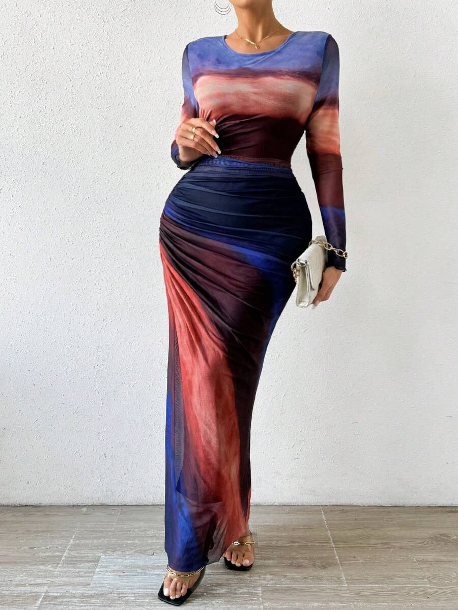 Toria Maxi Dress | Printed Bodycon, Long Sleeve 1