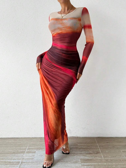 Toria Maxi Dress | Printed Bodycon, Long Sleeve 2