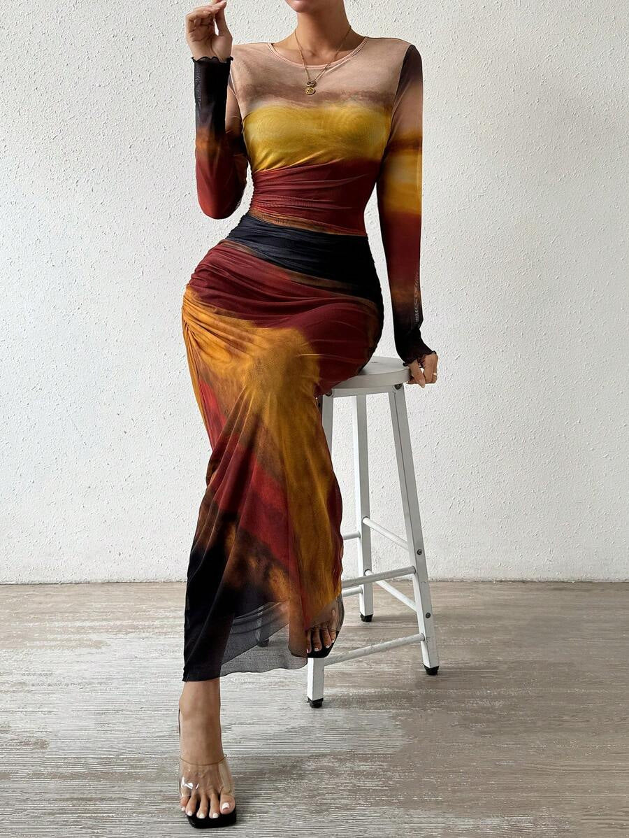 Toria Maxi Dress | Printed Bodycon, Long Sleeve 3