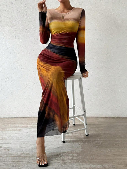 Toria Maxi Dress | Printed Bodycon, Long Sleeve 3