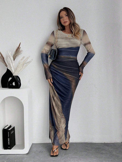 Toria Maxi Dress | Printed Bodycon, Long Sleeve 5