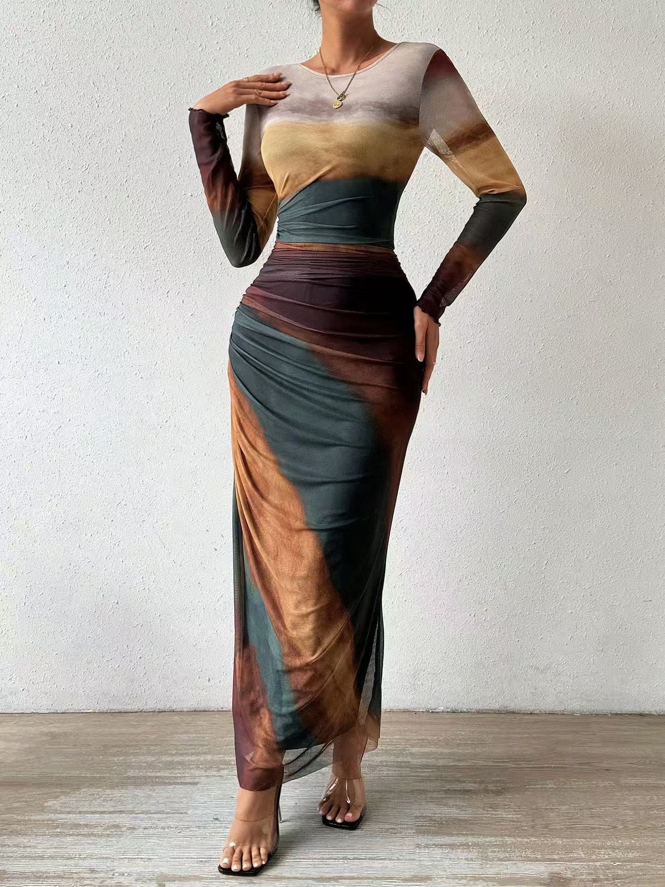 Toria Maxi Dress | Printed Bodycon, Long Sleeve 7
