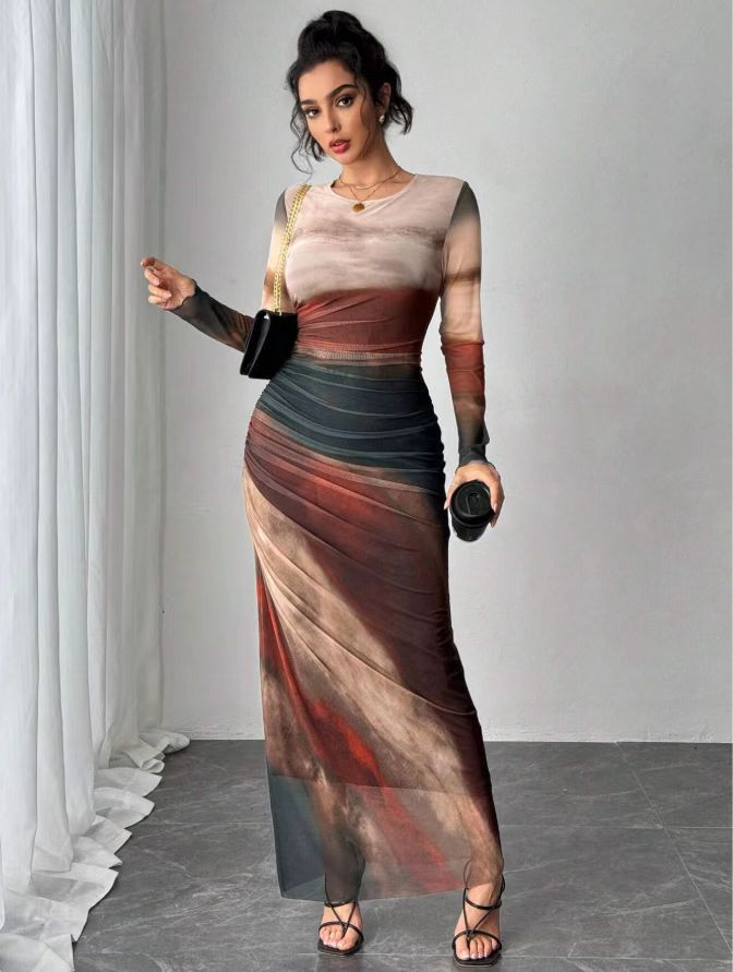 Toria Maxi Dress | Printed Bodycon, Long Sleeve 9