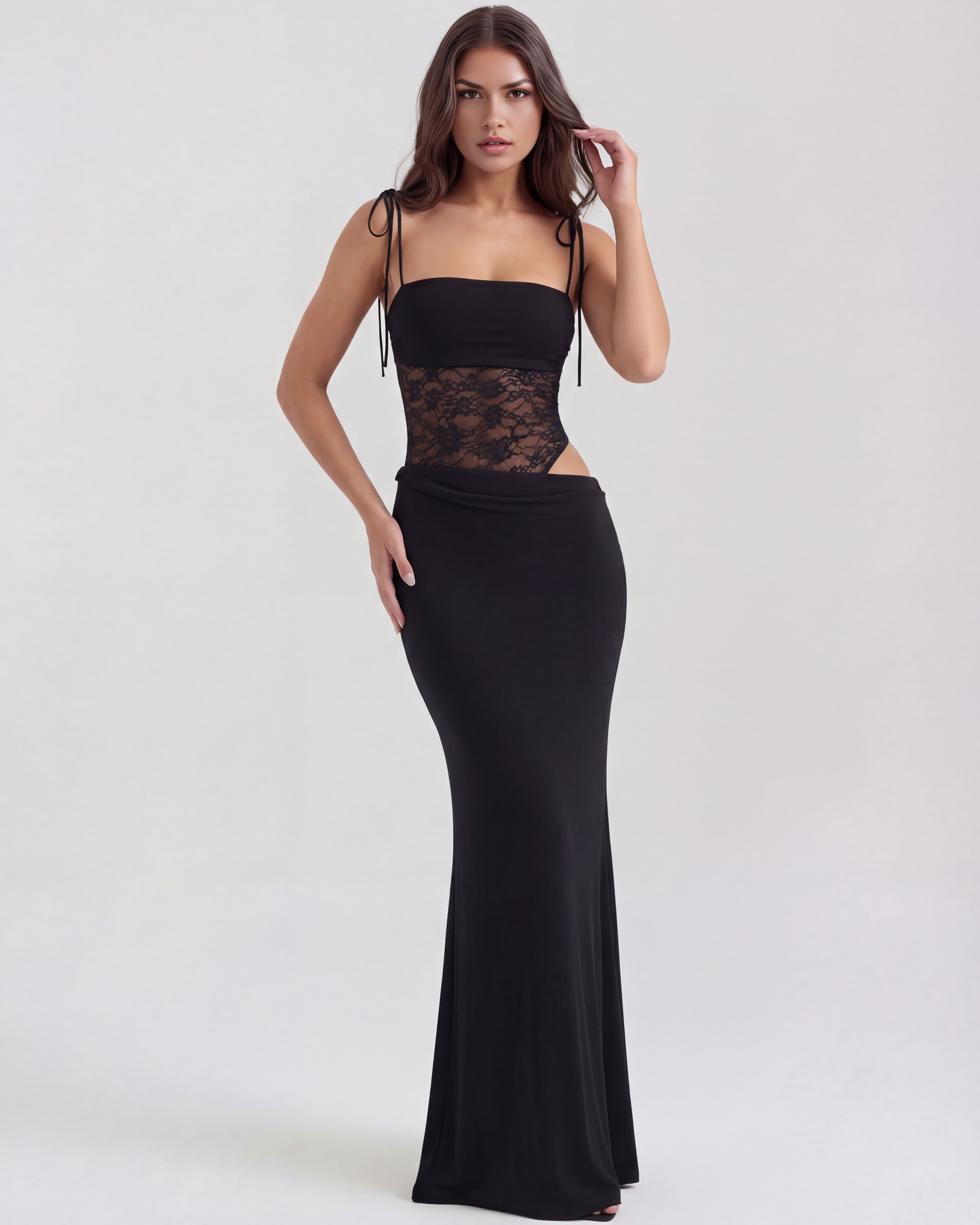 Vera Black Maxi Dress | Lace Bodice, Adjustable Straps, Body-Contouring 0