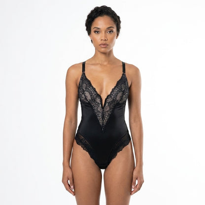 Vera Lace Bodysuit | V-Neck, Black Shapewear