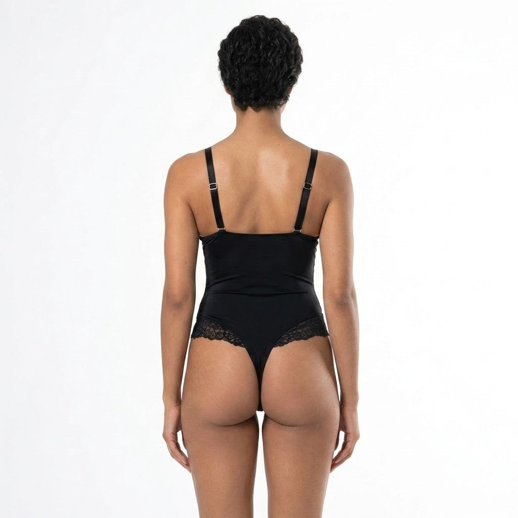 Vera Lace Bodysuit | V-Neck, Black Shapewear