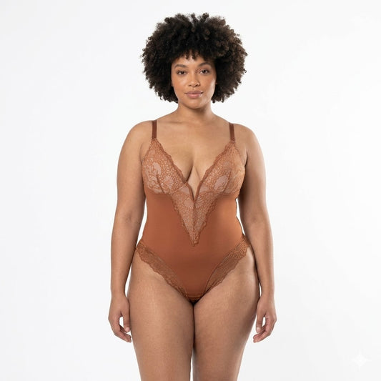 Vera Lace Bodysuit | V-Neck, Black Shapewear