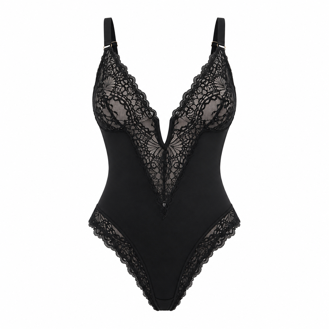 Vera Lace Bodysuit | V-Neck, Black Shapewear