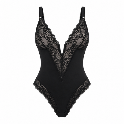 Vera Lace Bodysuit | V-Neck, Black Shapewear