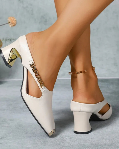 Siena Block Heel | Polished Metallic Design