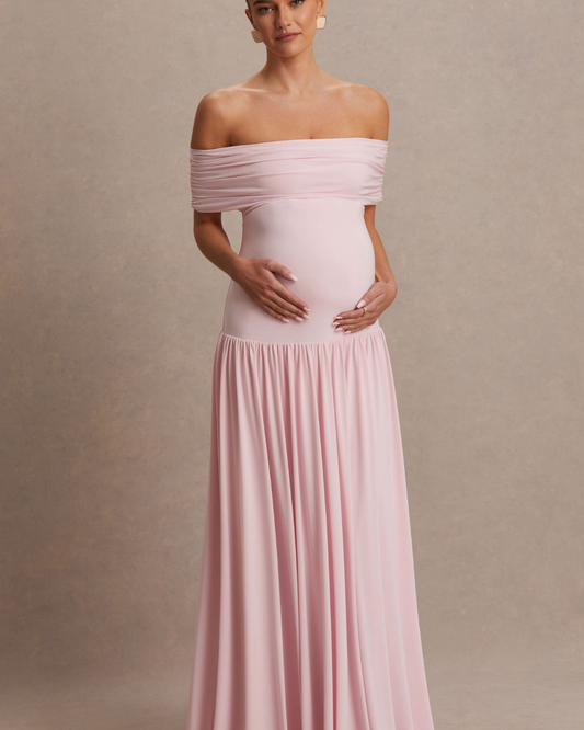 Jasmine Maternity Dress | Blush Pink, Bardot Neckline